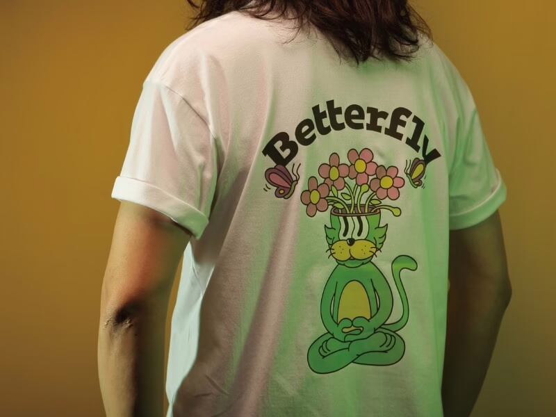 Back of Betterfly T-shirt with large cat graphic