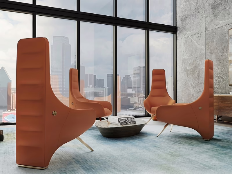 Milano Armchairs in office with city skyline